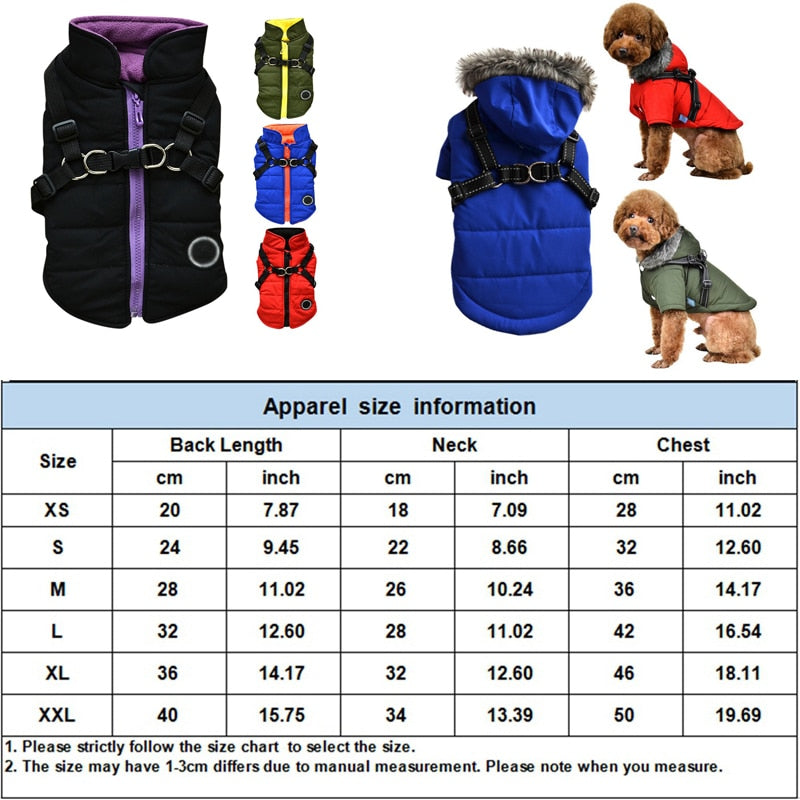 Winter Pet Dog Puppy Jacket with Harness. Warm Autumn Coat For Small Medium Dogs. WickedYo.